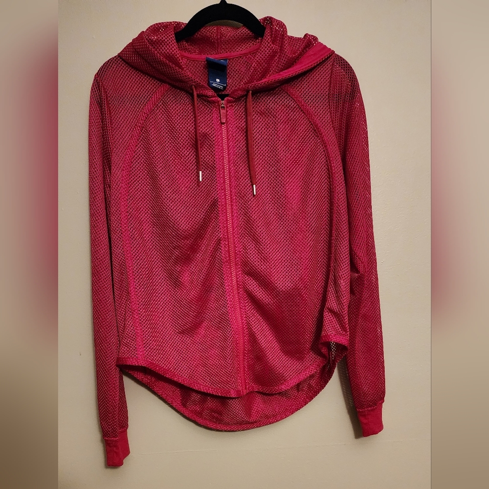 Nike Pink Fishnet Mesh Net Netted Hooded Hoodie Zip Sweater Jacket Swoosh Large